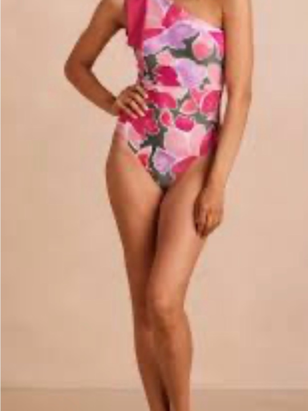 Grace Karin One-Shoulder Floral One-Piece Swimsuit in Pink and Green - Picture 2 of 4